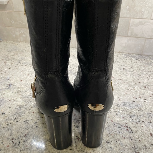 Jimmy Choo 4” heel biker mid calf boots size 38 (8) black gold zipper - Picture 2 of 12